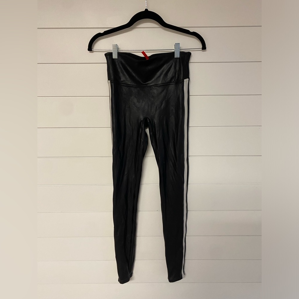 SPANX Faux Leather Leggings for Women Tummy Control with Side Stripe